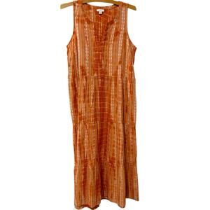 J. Jill | Maxi Dress Embroidered Boho Casual Beach Orange Sleeveless- Medium